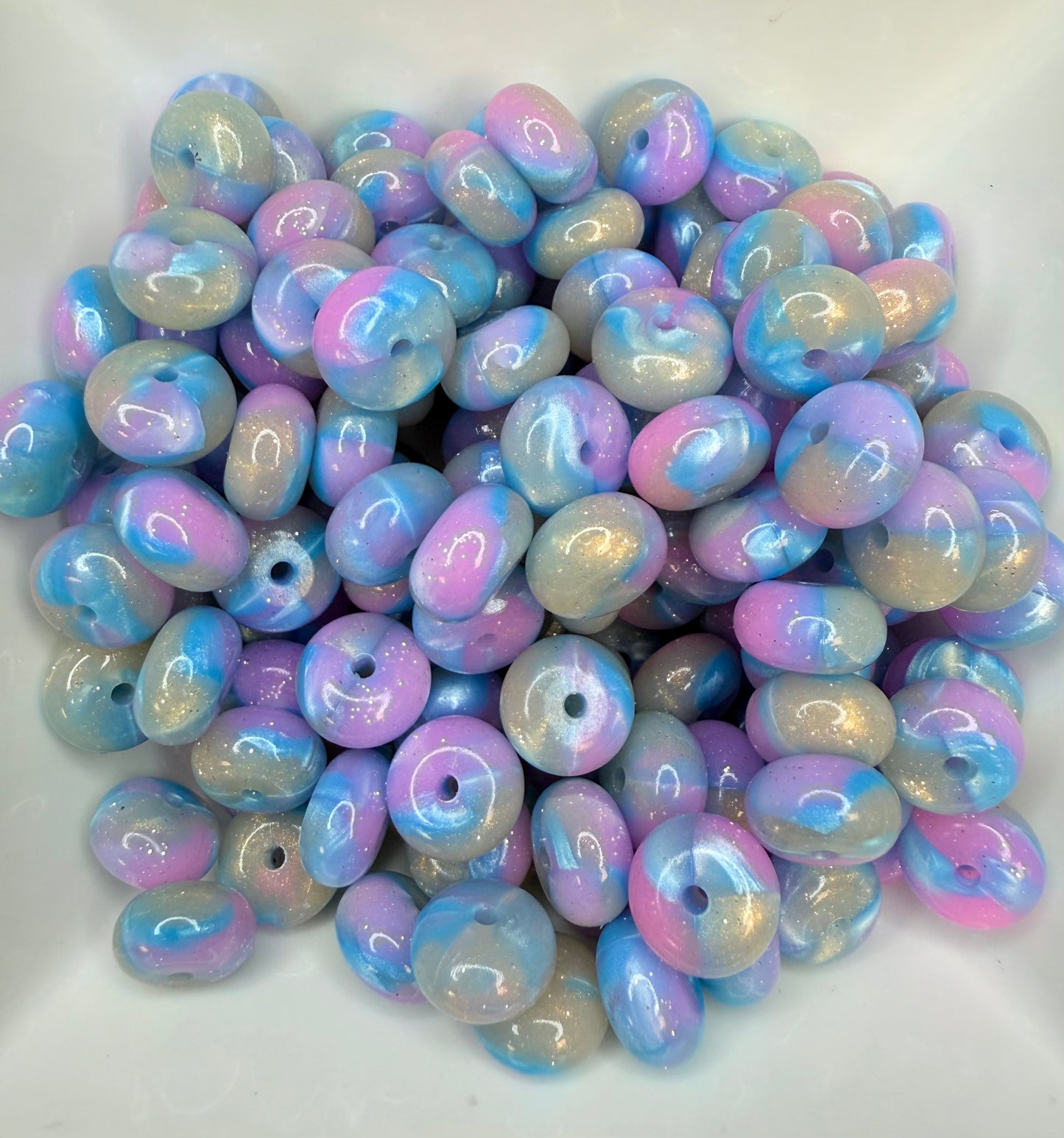 14mm blue and purple swirl sparkle abacus silicone bead (pack of 5)