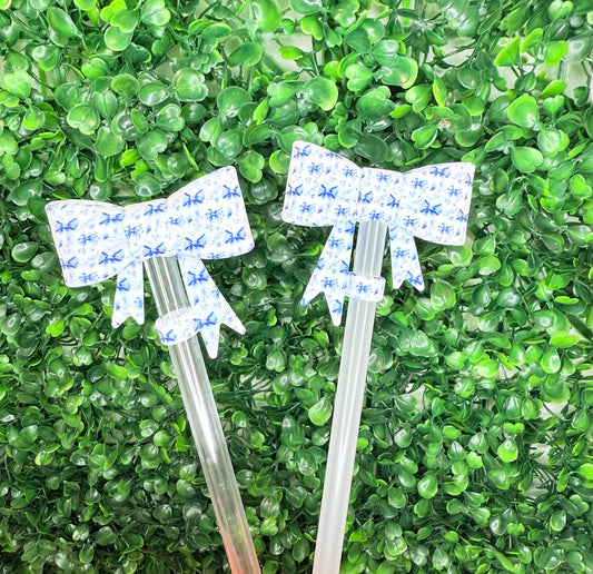 Blue Ribbons and Petals strawtopper bows EXCLUSIVE