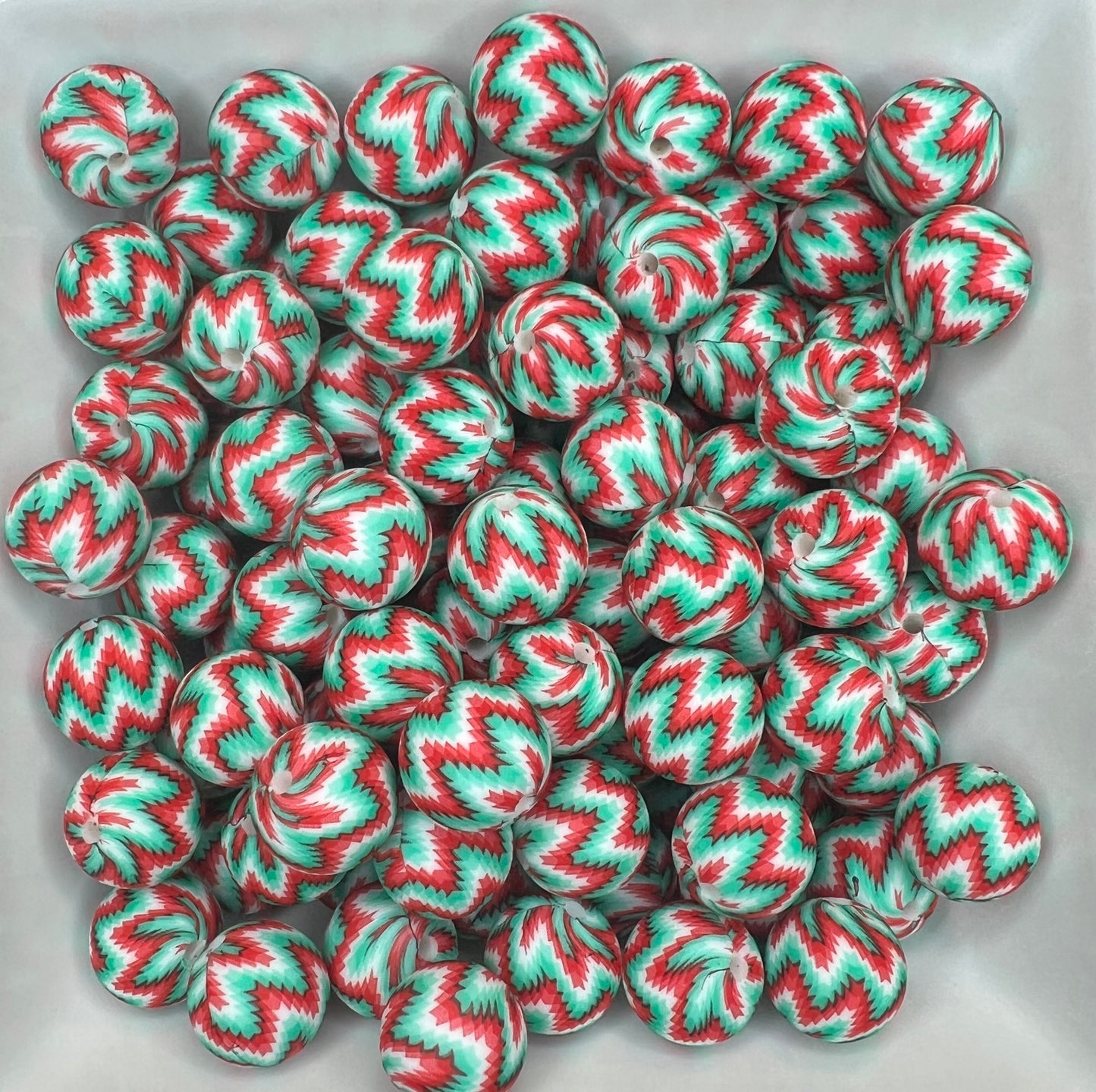 Christmas Chevron printed bead (pack of 5) Exclusive and collab