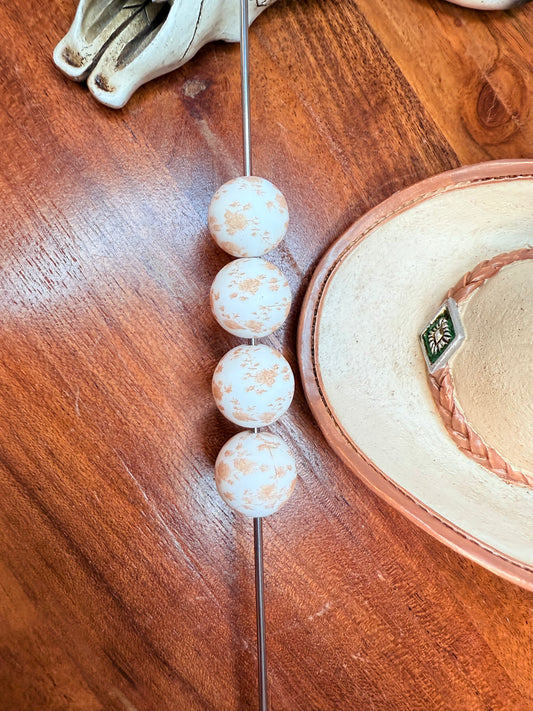 15mm Desert brown floral printed beads EXCLUSIVE (pack of 5)