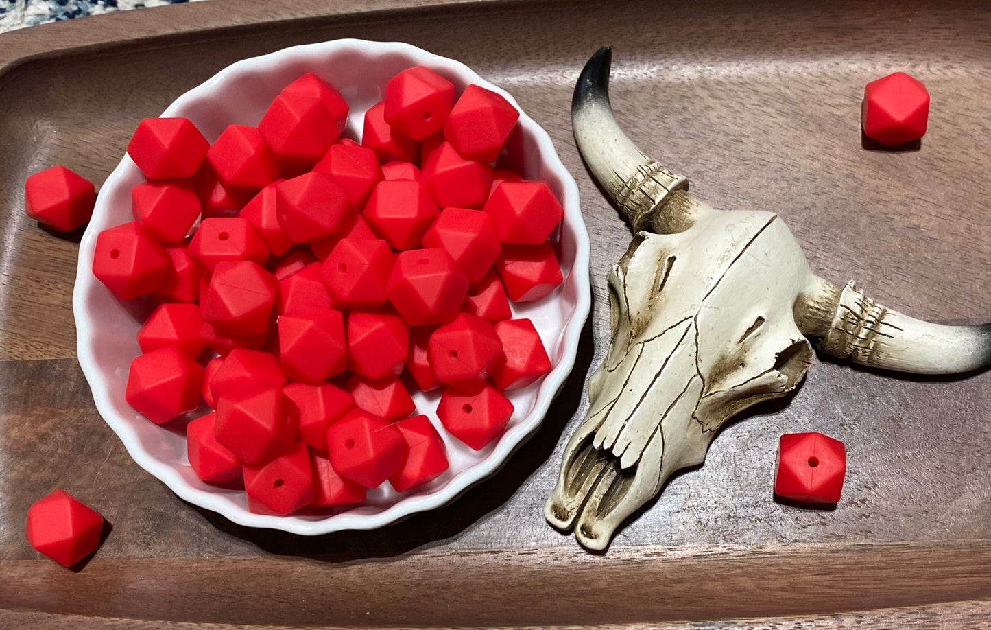14mm Fire Red Hexagon beads