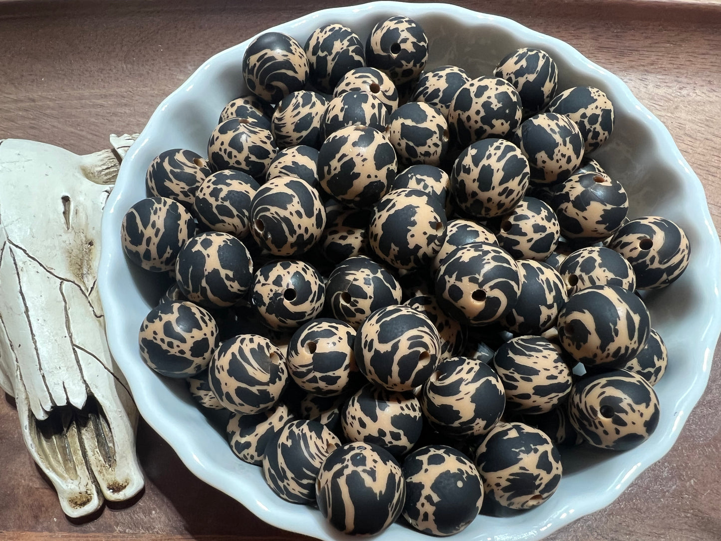 15mm Brown and black cow hide beads CUSTOM (pack of 5)