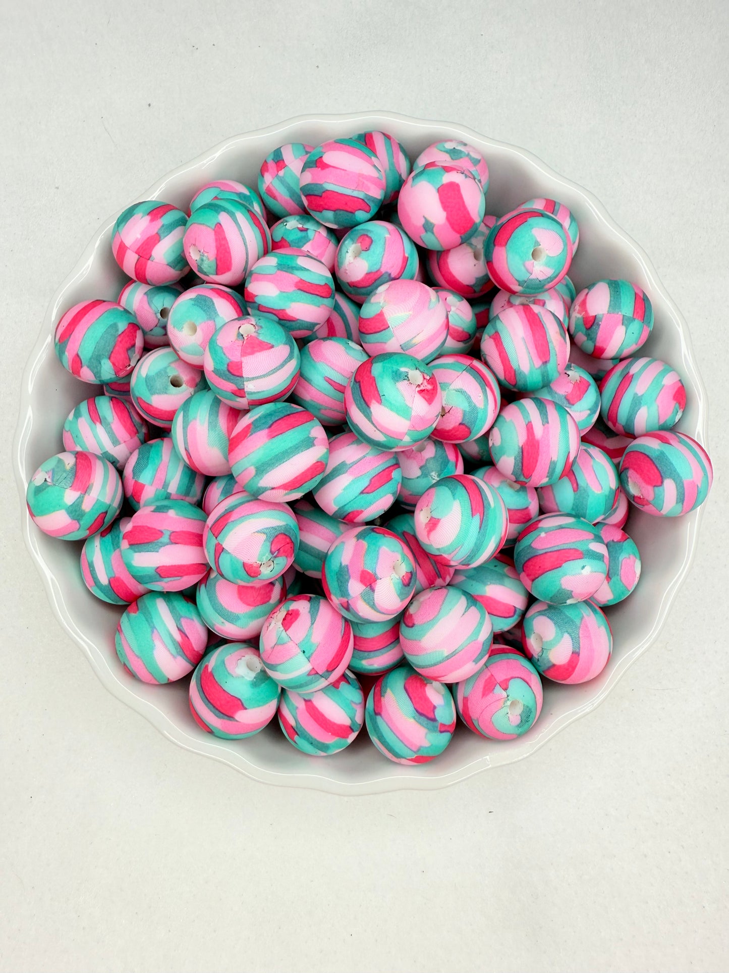 15mm Cotton candy Waterbrush printed beads (pack of 5) •Exclusive collab•