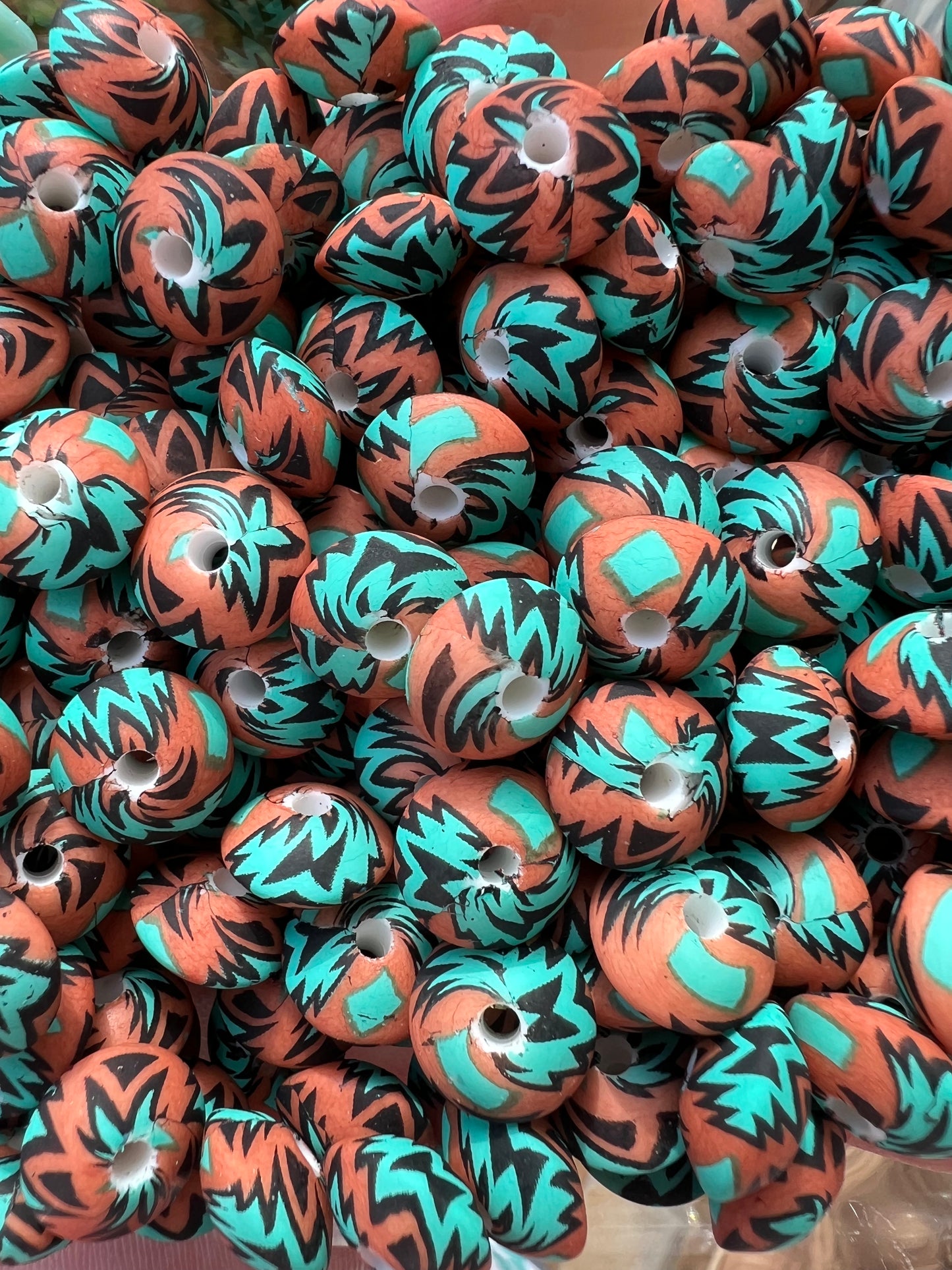 12mm Rust & Teal Aztec Lentil
