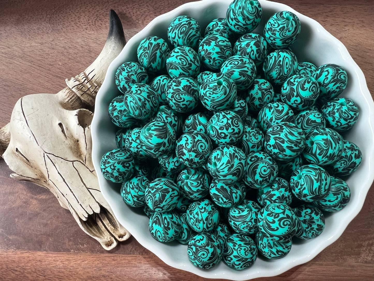 15mm Teal Tooled beads Exclusive (pack of 5)