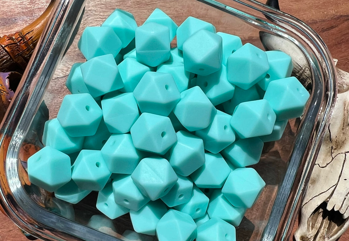 14mm Aqua hexagon bead