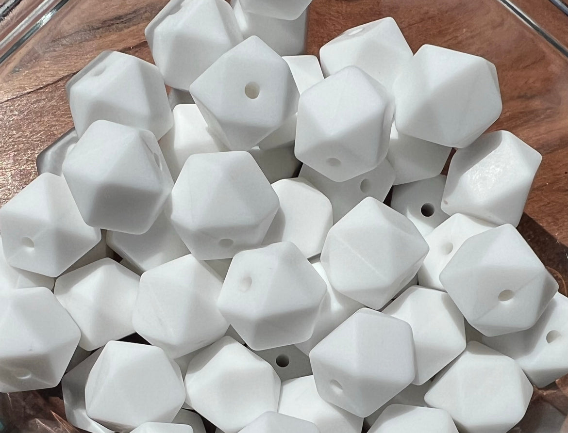 14mm white hexagon bead