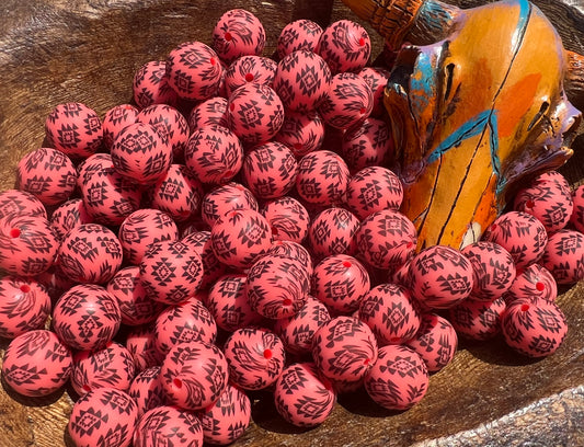 15mm coral Aztec beads (pack of 5) EXCLUSIVE