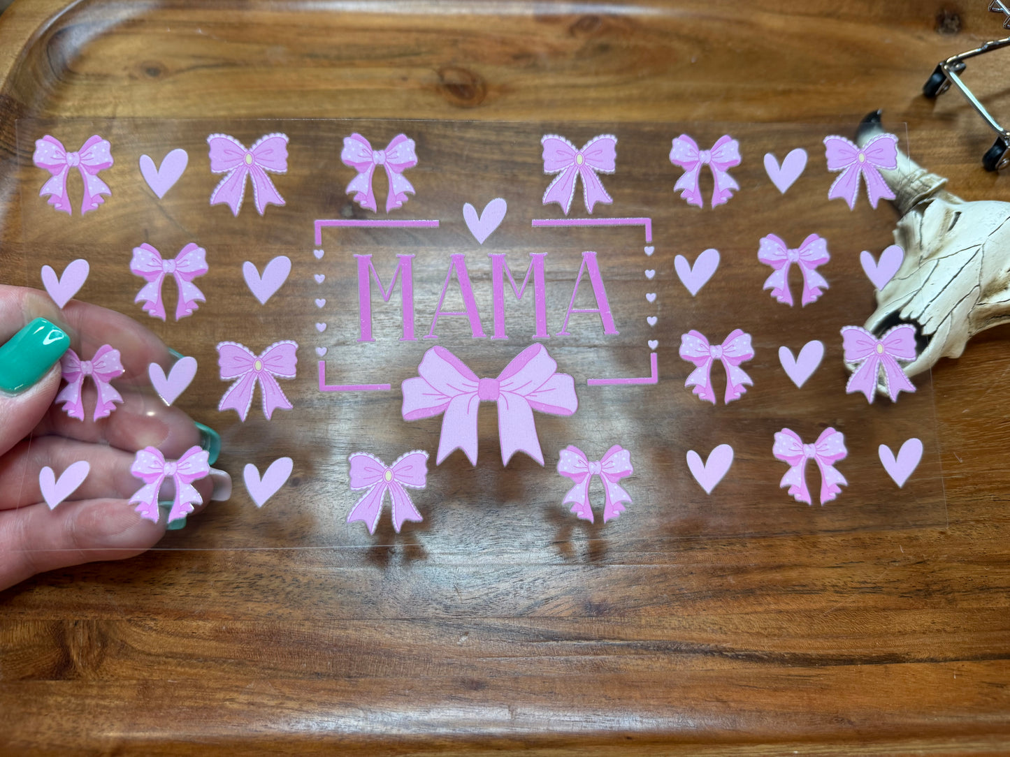 Uv DTF 16oz wrap - mama bows and heart