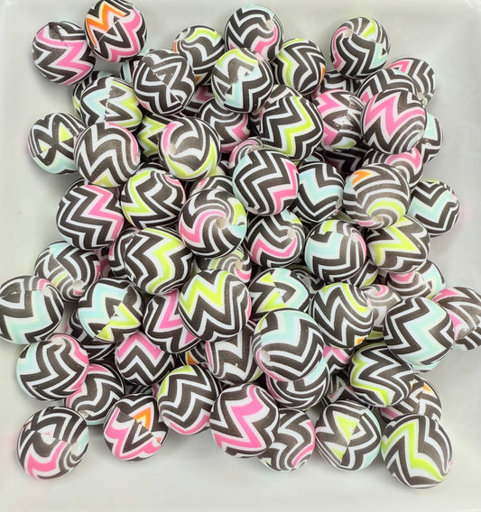 15mm Electric chevron printed beads (pack of 5)
