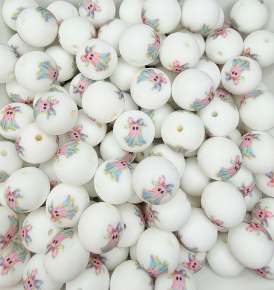 15mm Boujee Ghost printed beads (pack of 5) •Exclusive•