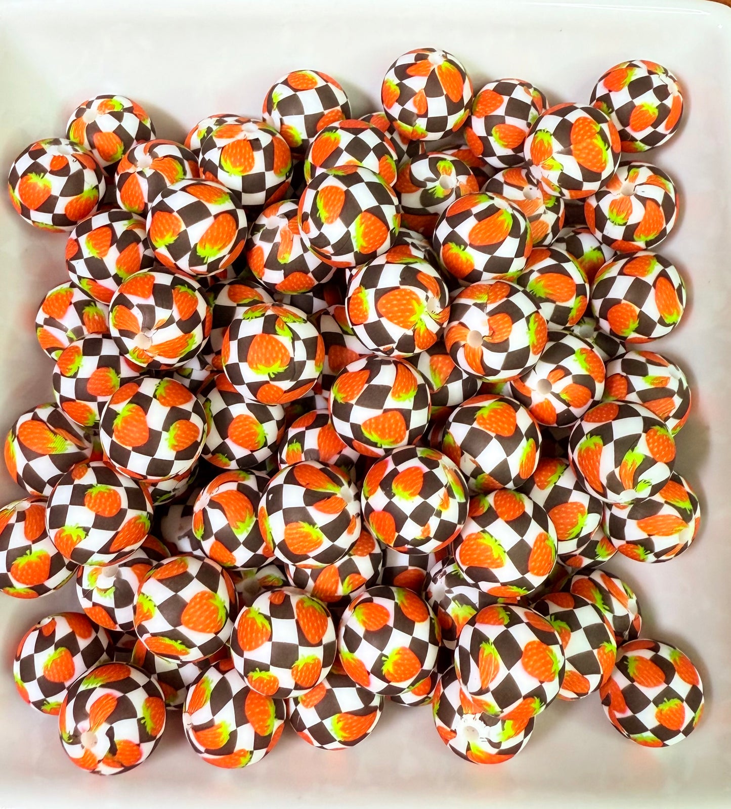 15mm Strawberry checkered silicone beads (pack of 5) •Custom•