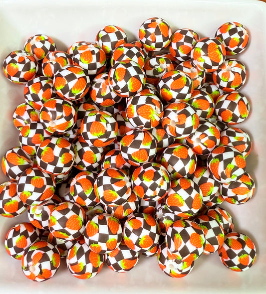 15mm Strawberry checkered silicone beads (pack of 5) •Custom•