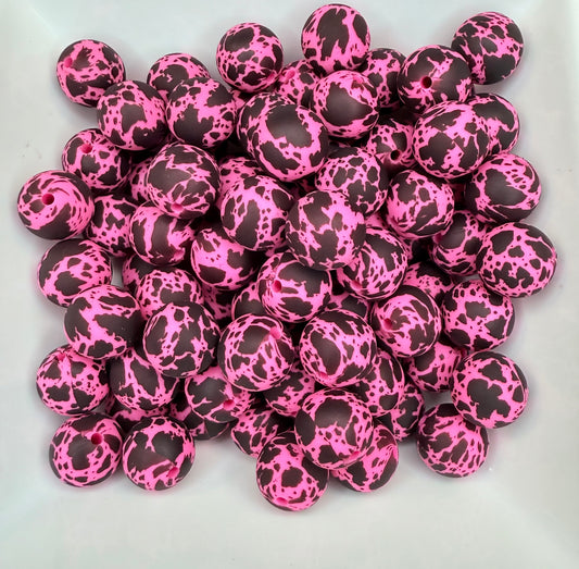 15mm Simply pink cowhide printed beads EXCLUSIVE