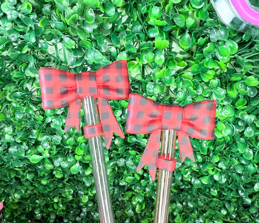Red and black buffalo plaid strawtopper bows