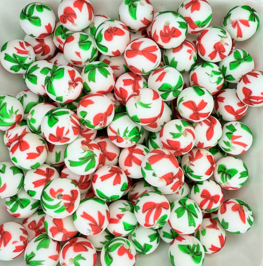 15mm Christmas ribbon bow beads •EXCLUSIVE•