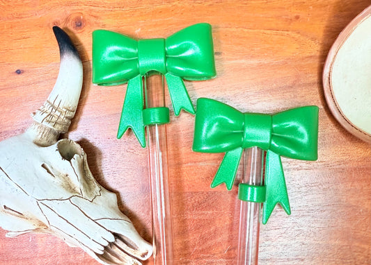 Christmas Green Opal strawtopper bow