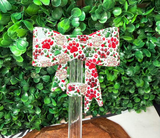 Liquid Christmas paw print strawtopper bow• Exclusive