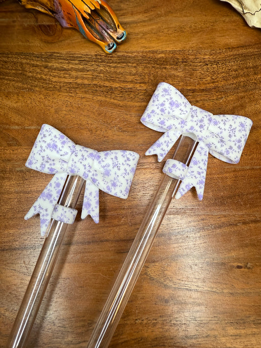 Lavender floral bow strawtoppers EXCLUSIVE