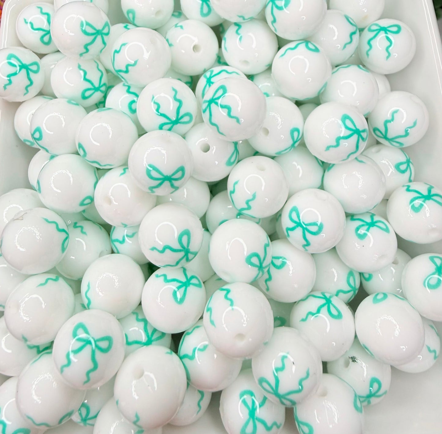 15mm liquid Aqua kissed bow beads (pack of 5) •Exclusive