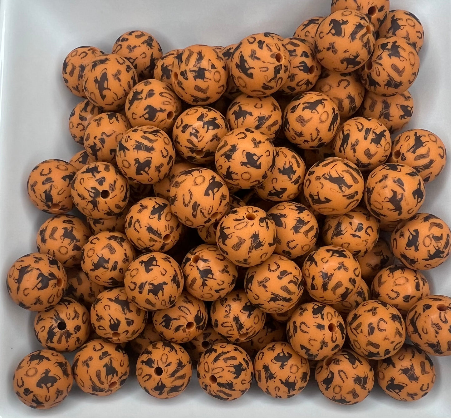 15mm Rust Saddle up printed beads EXCLUSIVE