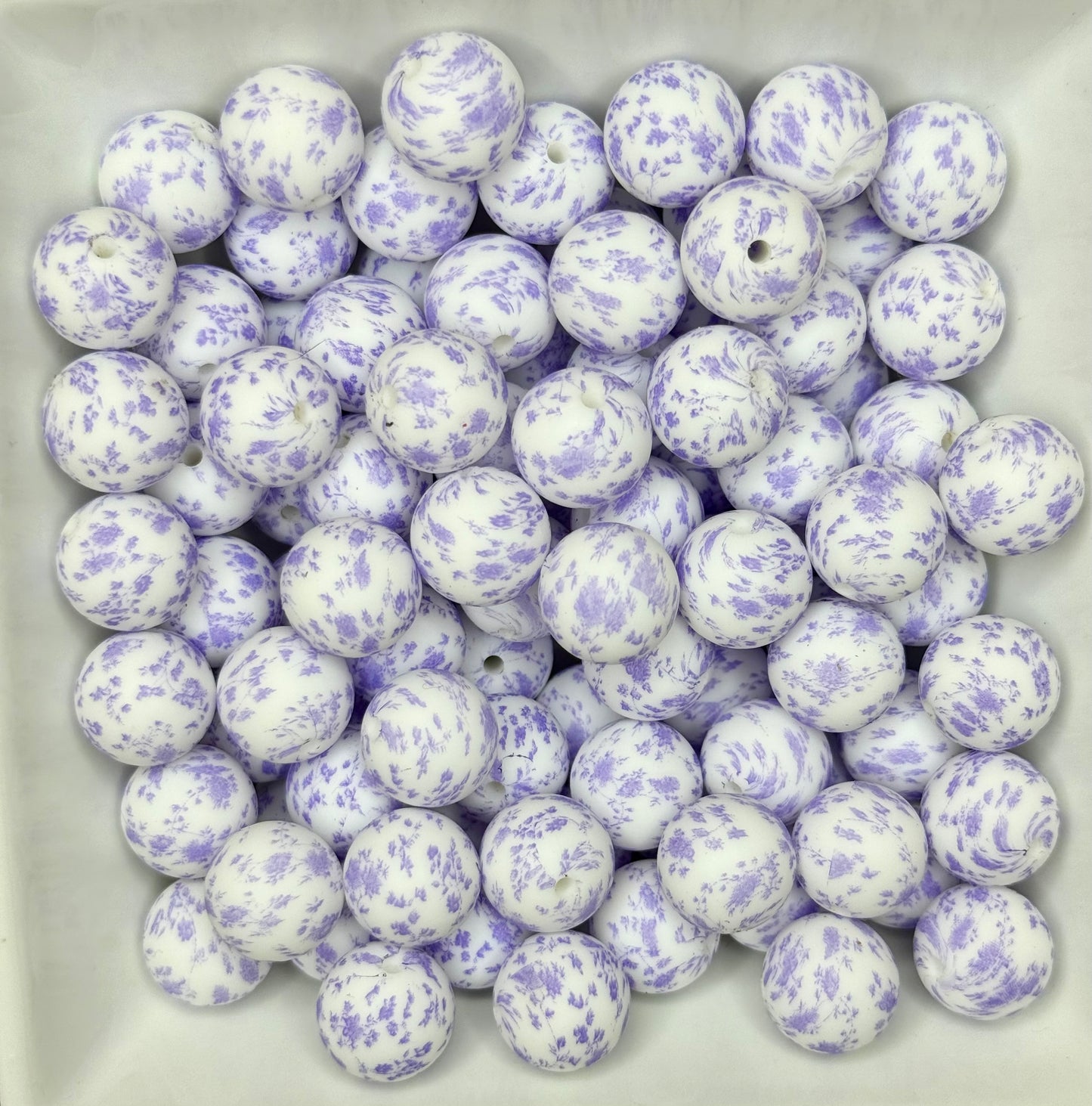 15mm lavender floral printed beads (pack of 5) EXCLUSIVE