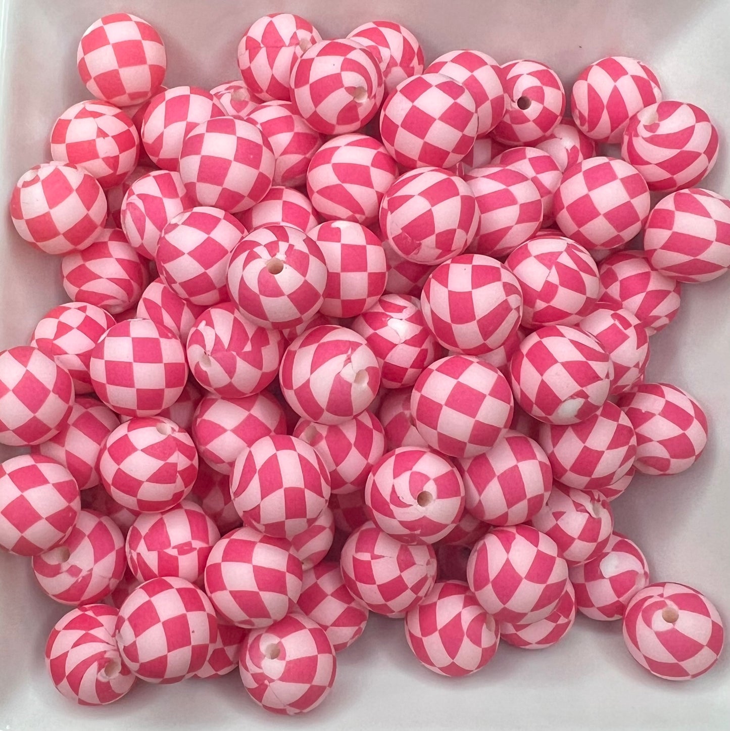 15mm Pink Checkered beads (pack of 5)