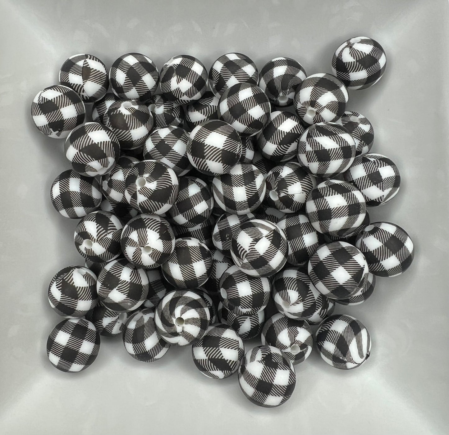 15mm White & black buffalo plaid (pack of 5)