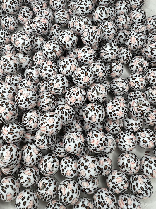 15mm Baseball leopard beads (pack of 5)