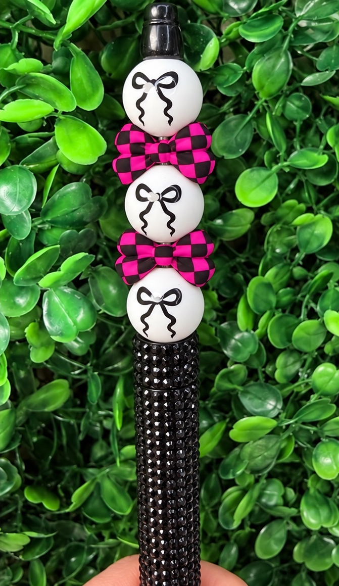 Hot pink & black checkered dainty bow focal •Exclusive•