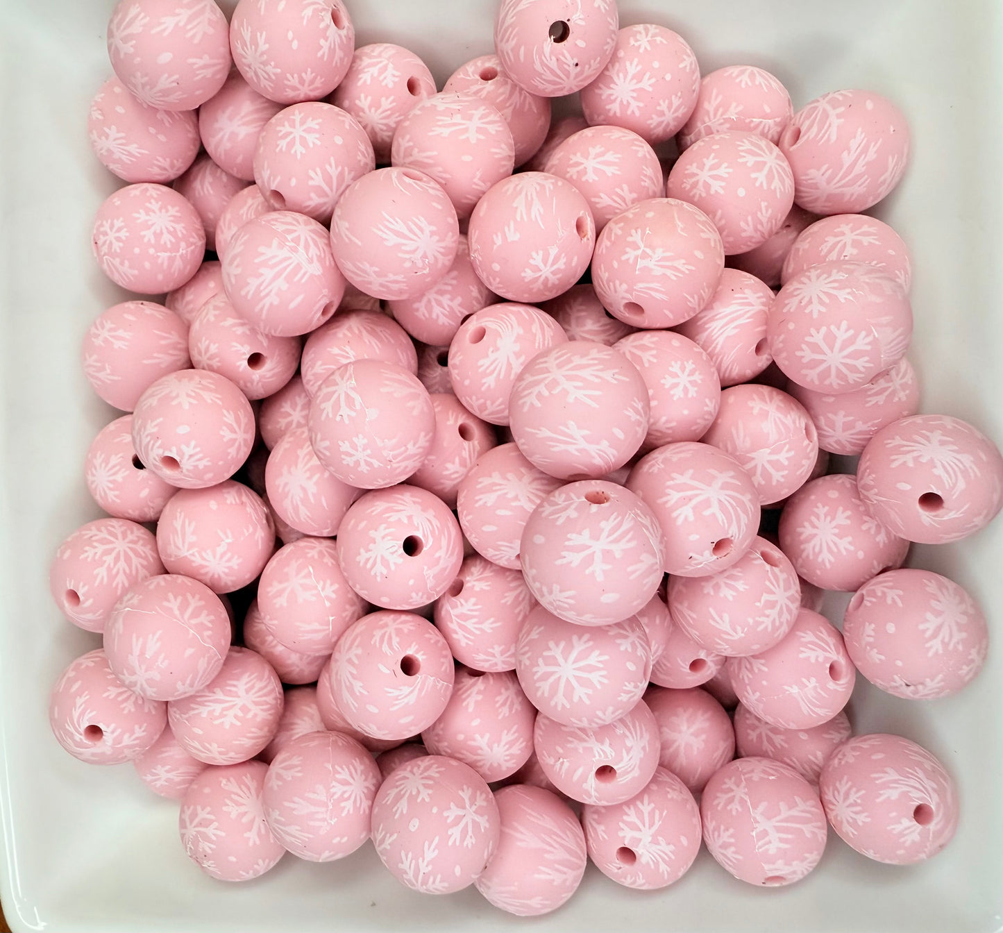 15mm Pink Winter ❄️ Dream Snowflake printed beads (pack of 5) •Exclusive•