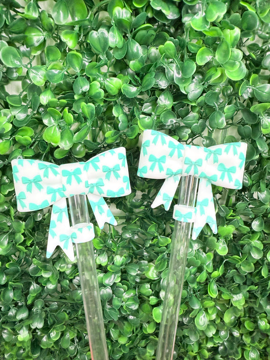 Teal Ribbon bow strawtopper bow •Exclusive•
