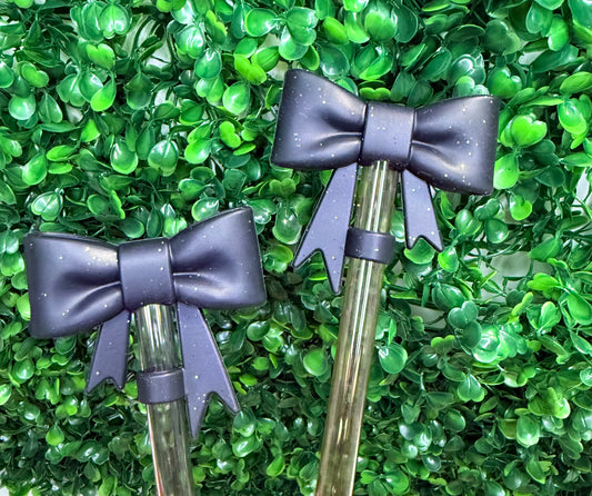 Black Glitter strawtopper bow