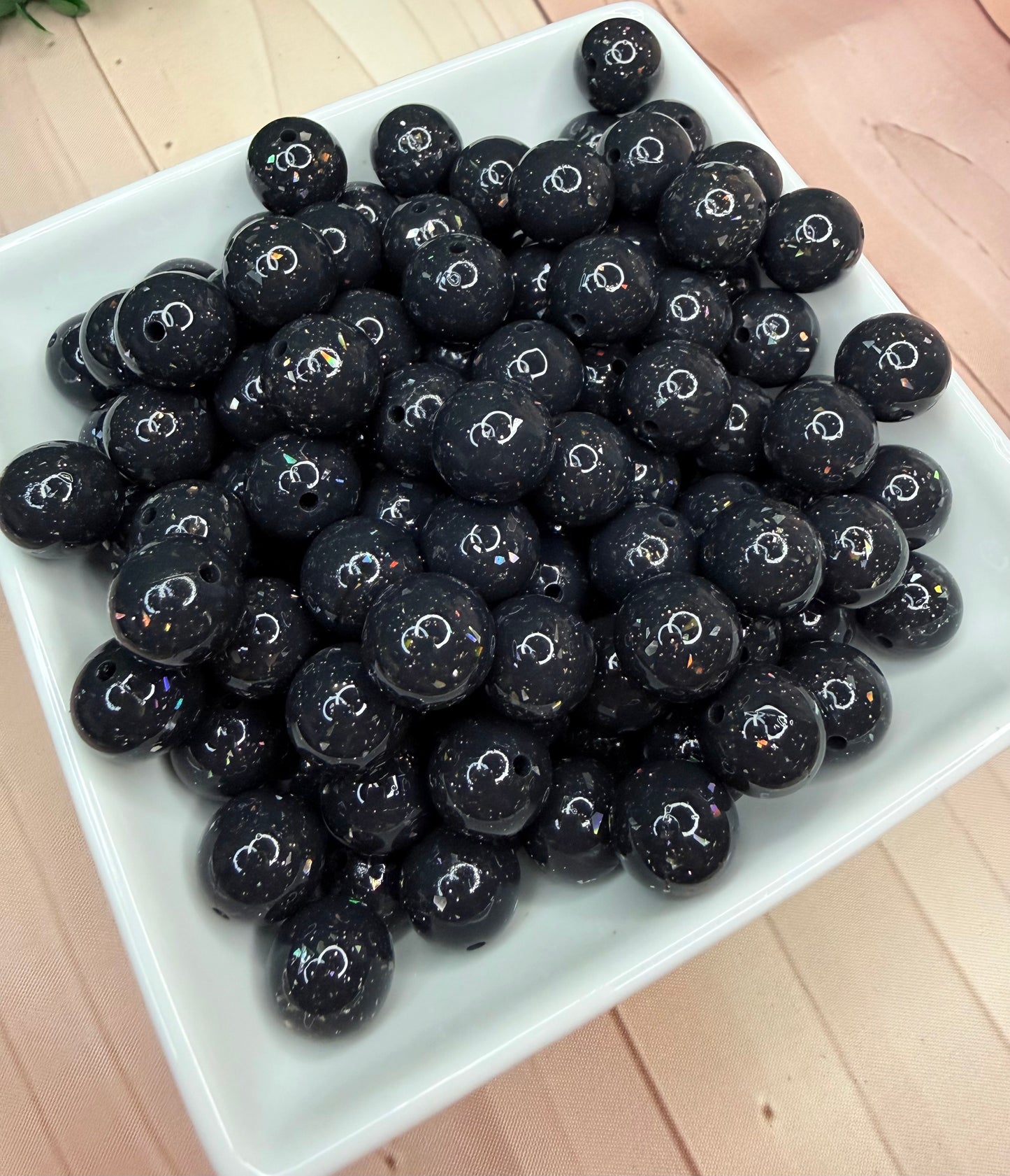 15mm Glam Glitter BLACK silicone beads