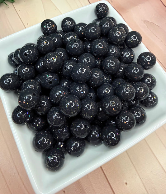 15mm Glam Glitter BLACK silicone beads