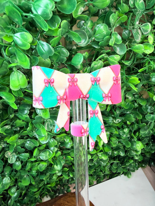 Harlequin Pink & Teal strawtopper bows •Exclusive•