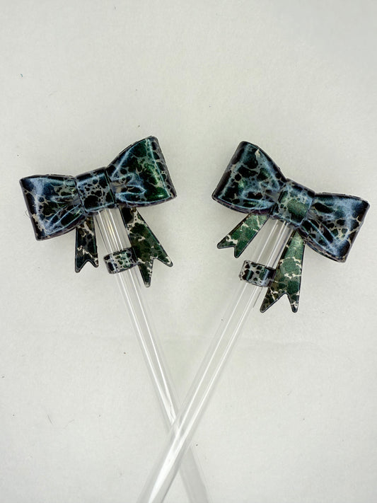 Opal Translucent Black cowhide strawtopper bow •Exclusive•