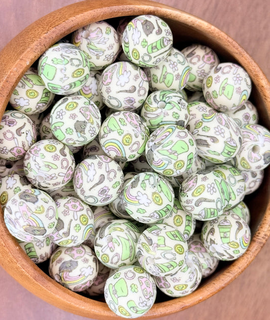 15mm St Pattys party printed beads (pack of 5)