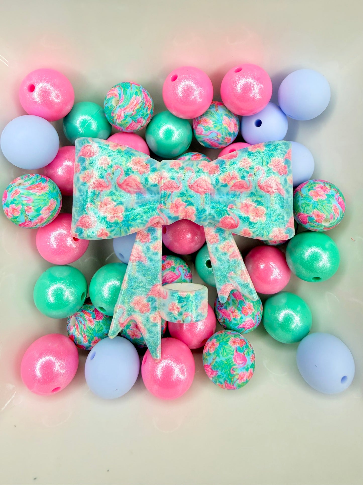 Opal Flamingo Paradise strawtopper bow •Exclusive collab•
