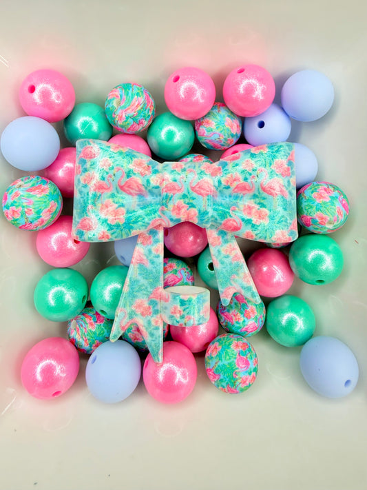 Opal Flamingo Paradise strawtopper bow •Exclusive collab•