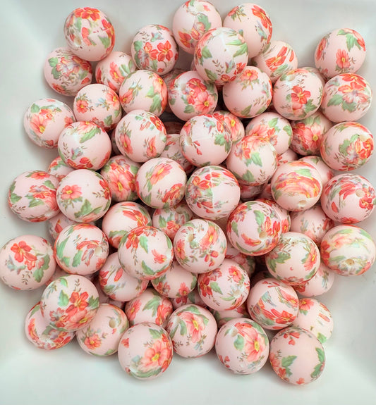 15mm Spring Fling Floral printed beads (pack of 5)