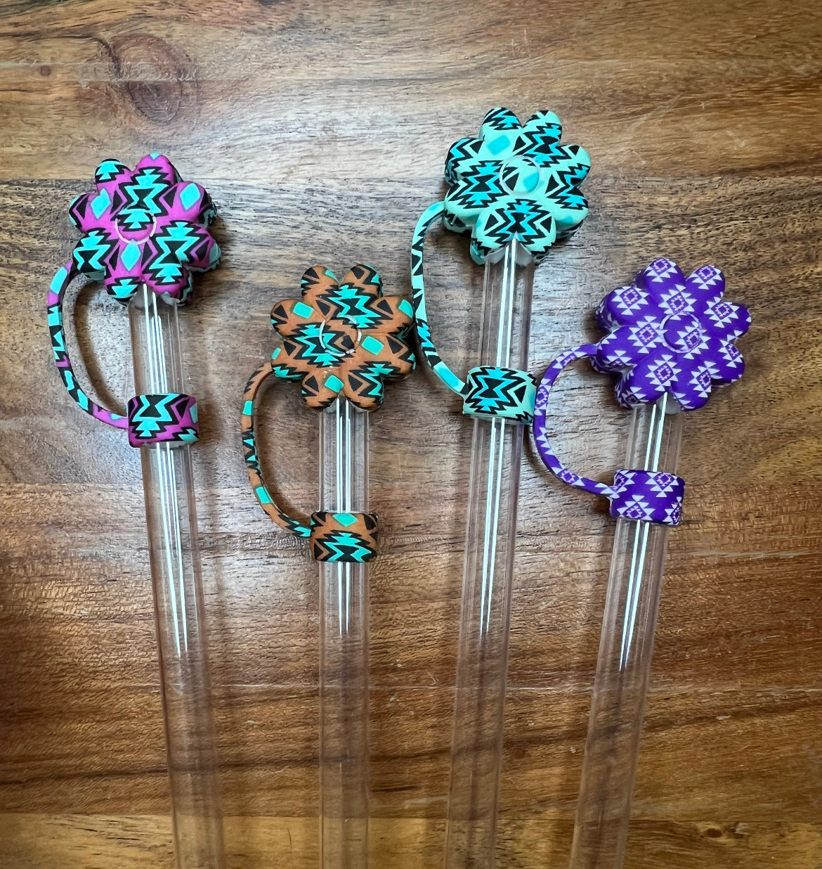 Flower Aztec printed straw toppers (multiple colors)