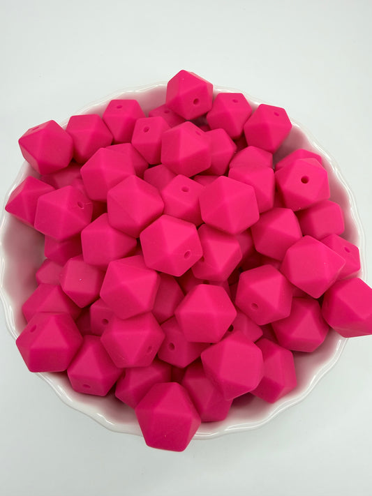 14mm Hot pink hexagon beads