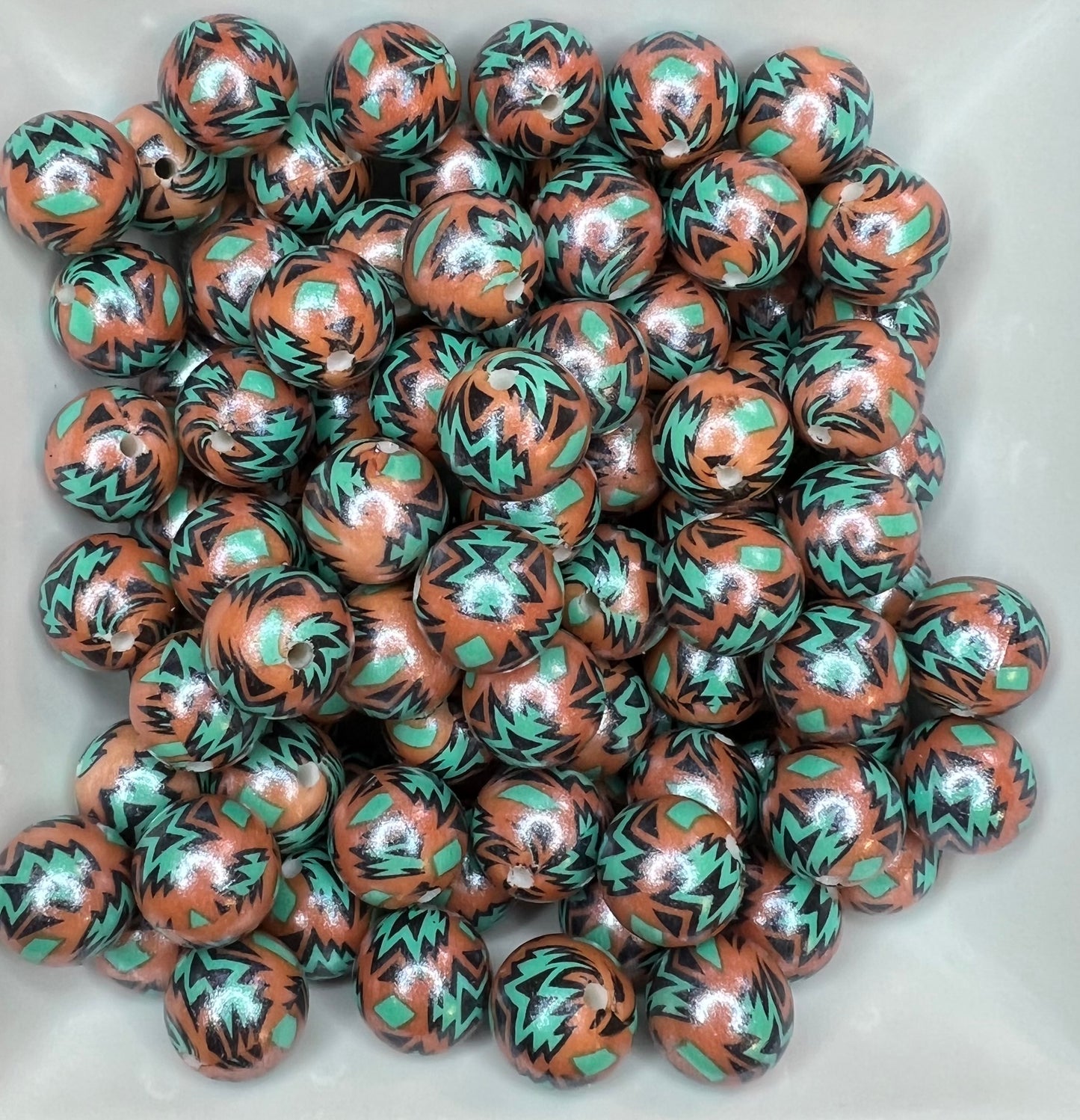 15mm OPAL Rust and Teal Aztec beads (pack of 5)