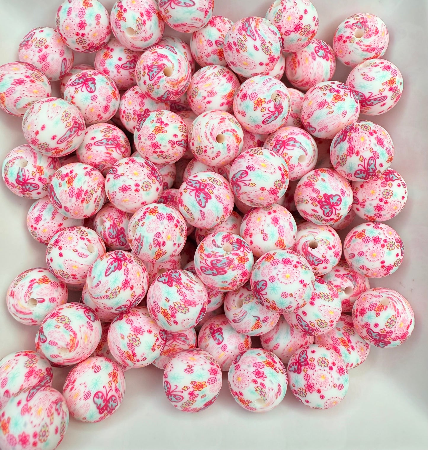 15mm Butterfly bloom printed beads (pack of 5)