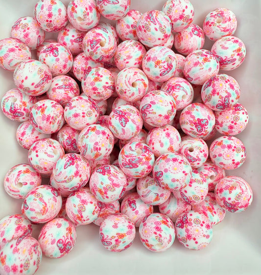 15mm Butterfly bloom printed beads (pack of 5)