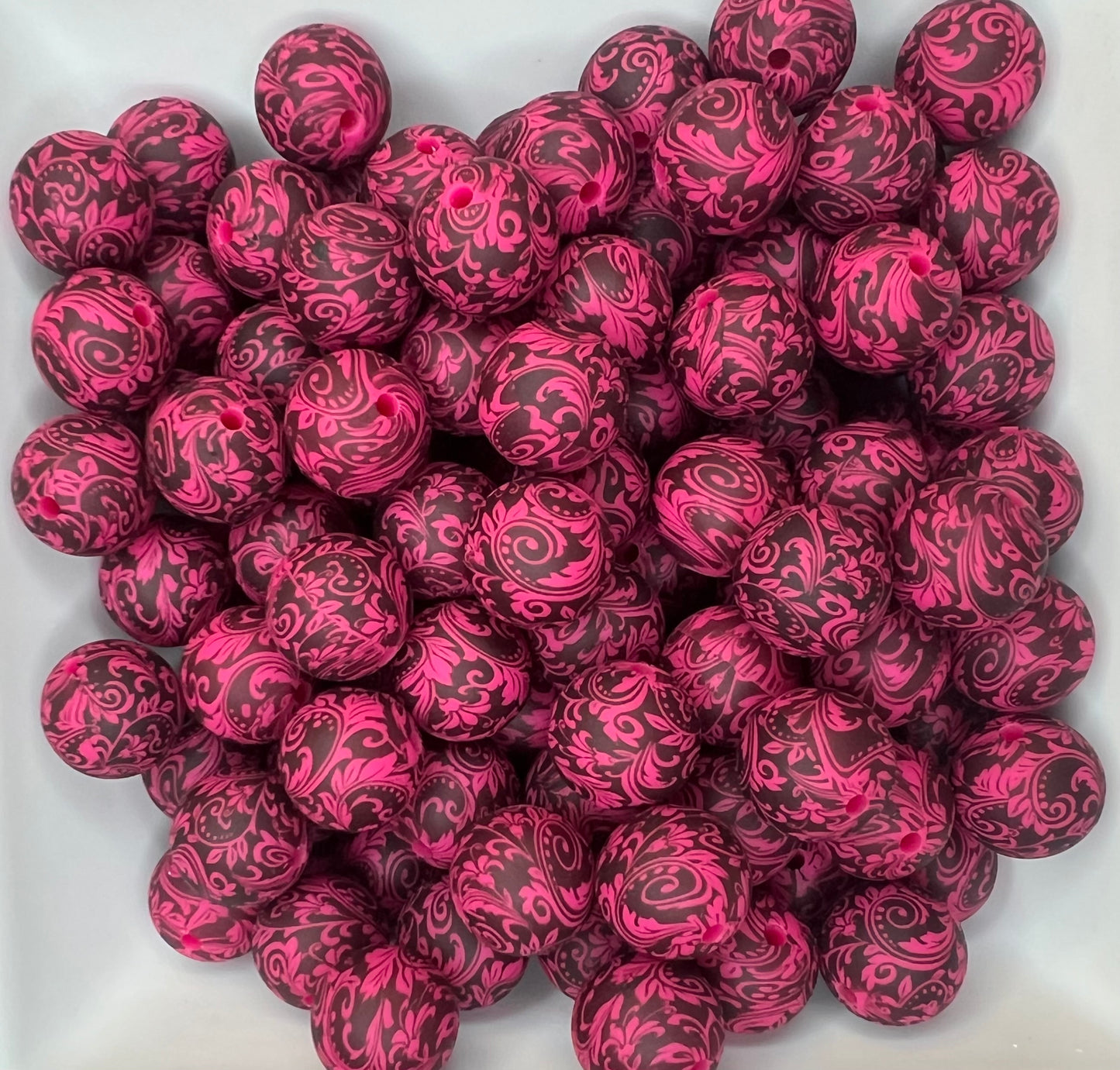 15mm Pink and Blacked tooled printed beads EXCLUSIVE (pack of 5)