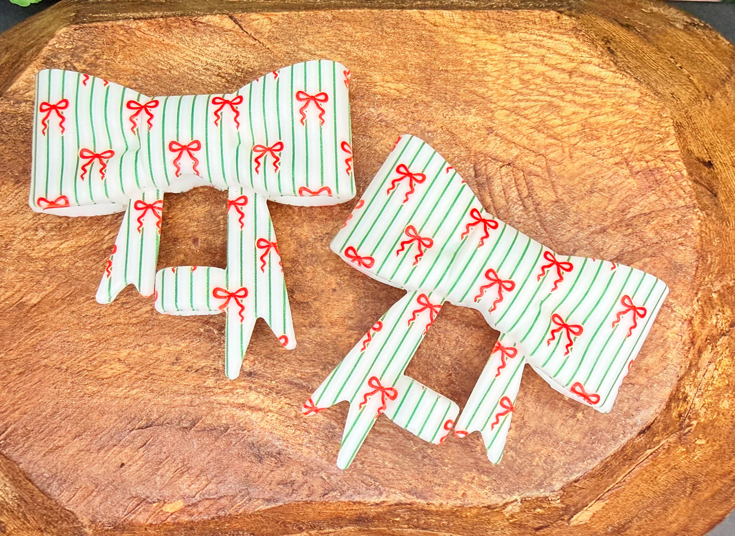 Pinstripe Christmas Cheer strawtopper bow •Exclusive•