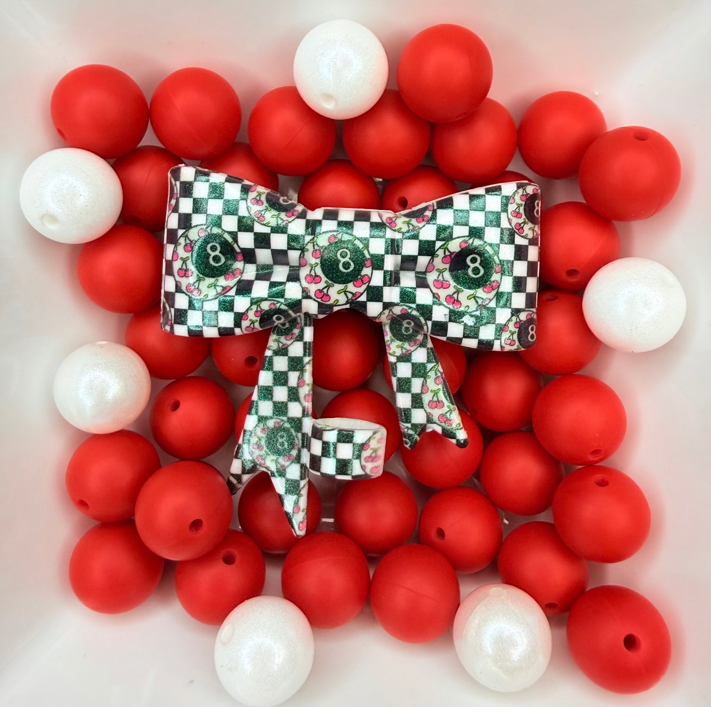 Opal 8ball cherry checkered strawtopper bow •Exclusive collab