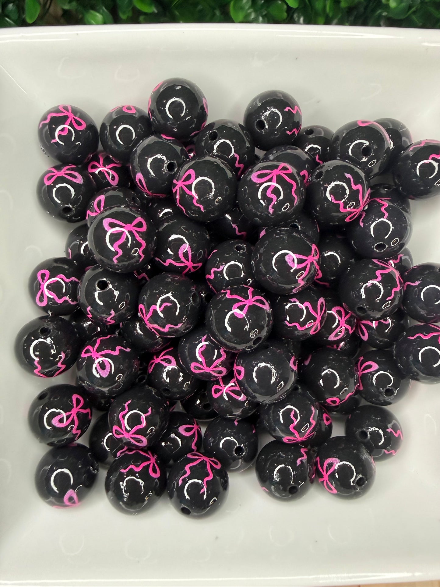 15mm Hot pink & black bow beads •Exclusive• (pack of 5)